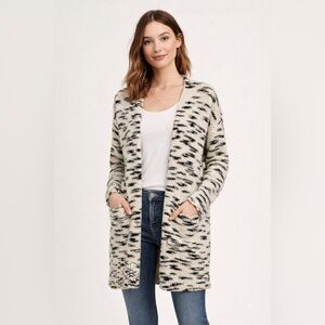 LOFT Black & White Open-Front Cardigan Sweater | Size Medium